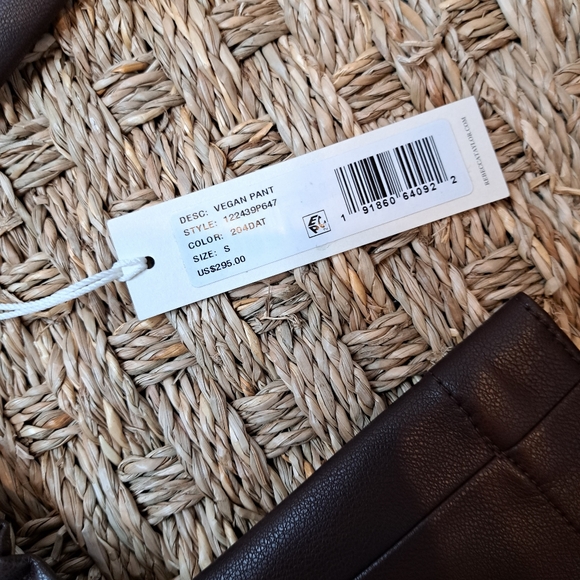 REBECCA TAYLOR VEGAN LEATHER WIDE LEG PANTS W/DRAWSTRING WAIST, DATE BROWN S - Picture 11 of 15